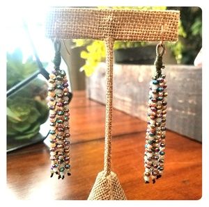 Green/multicolored sparkly beaded tassel earrings